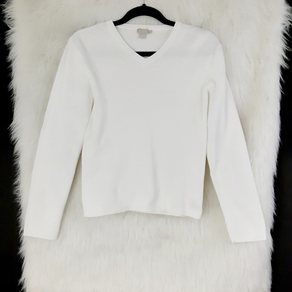 J. Crew Tops - J.Crew White Long Sleeved Ribbed Top Size M